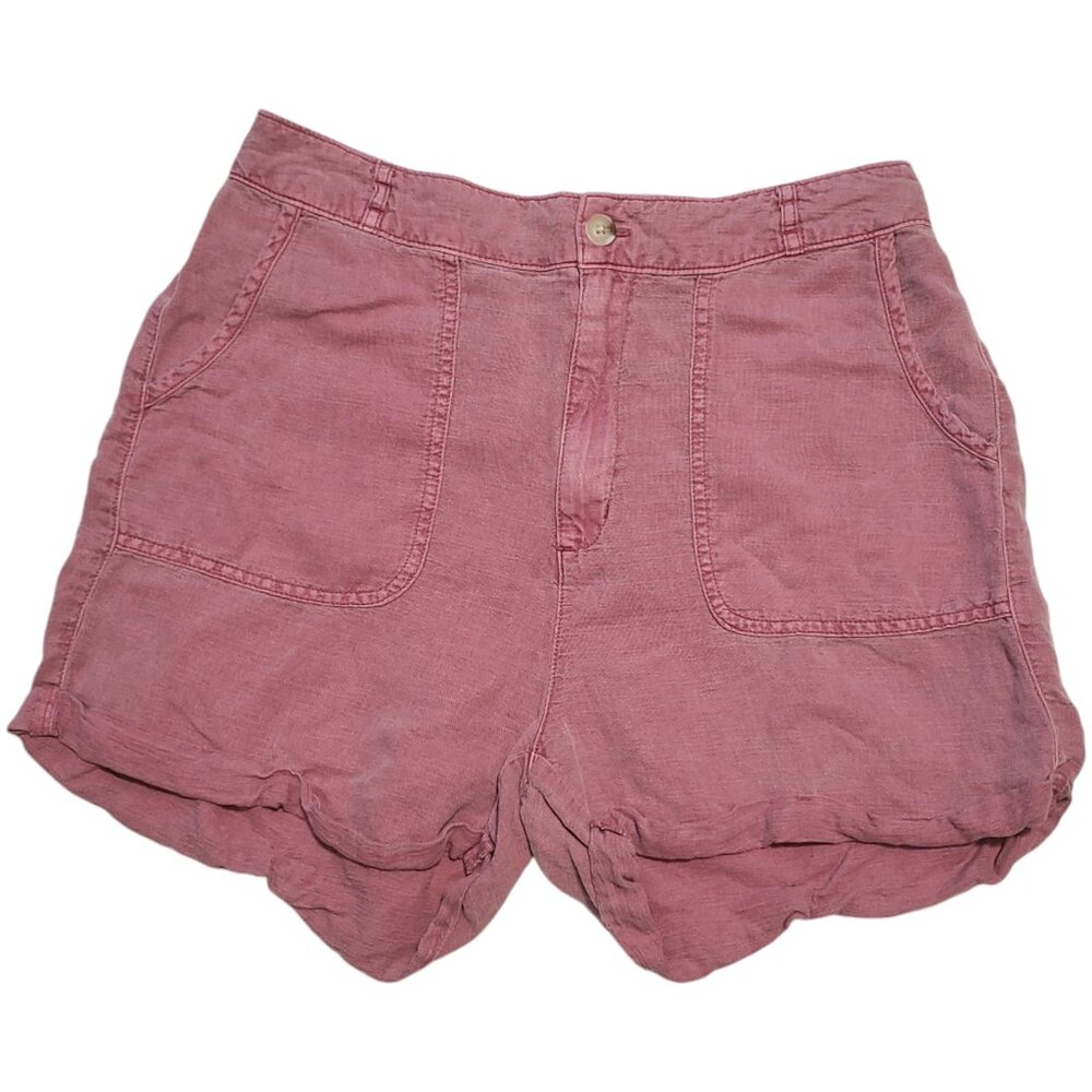 C&C California Cuffed Linen Shorts Sz 12 Heathered Red Zip Elastic Waist Hi Rise